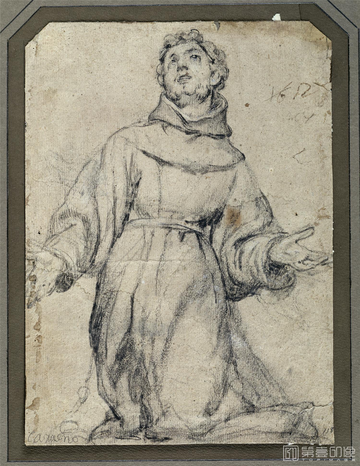 素描-西班牙普拉多美术馆素描藏画-Carreno de Miranda, Juan-San Francisco arrodillado-0815